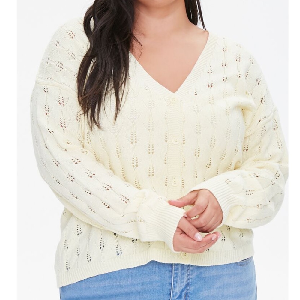 NWT F21 Plus Open Knit Cardigan Sweater - Cream - Size 1X